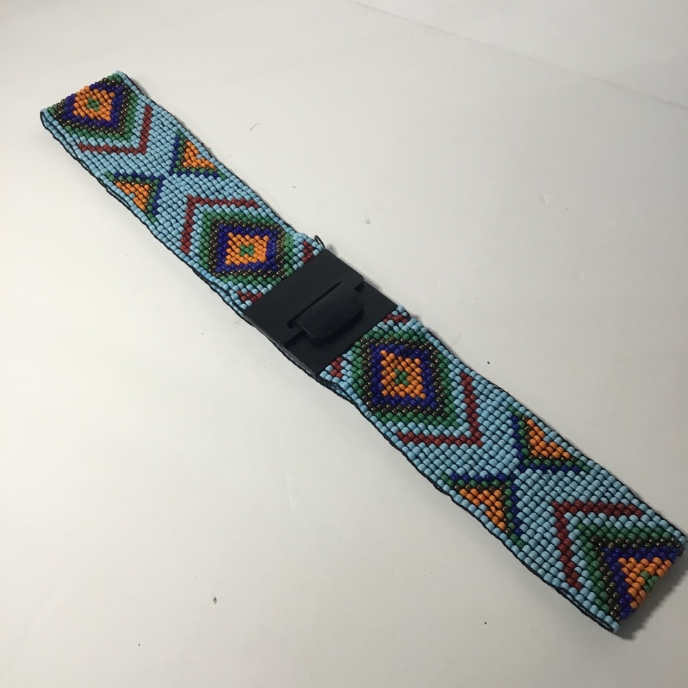 Southwest Handcrafted Multi Color Bead Stretchable Bohemian Belt Wooden Buckle